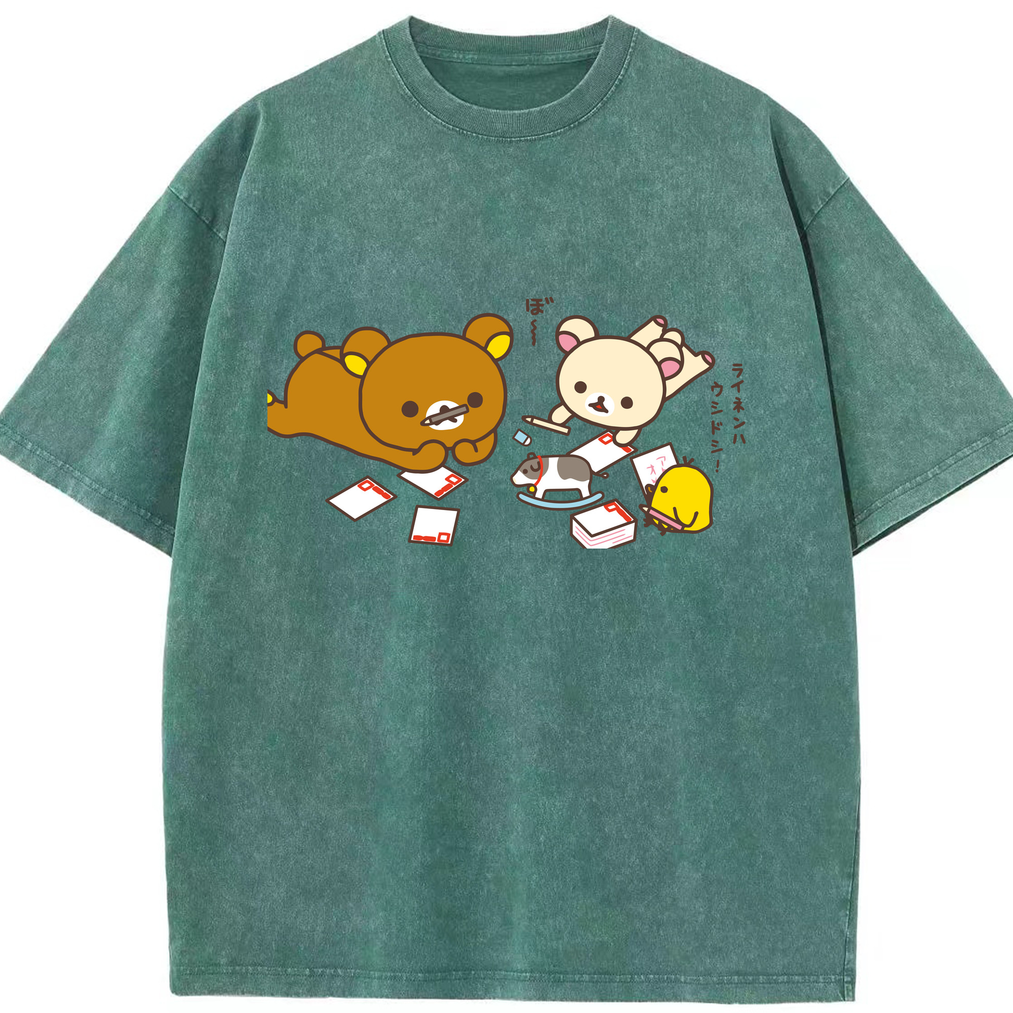 （画像用） リラックマ リラックマ キイロイトリ Rilakkuma Korilakkuma Kiiroitori 綿100% ヴィンテージ風 半袖Tシャツ（フロントプリント）